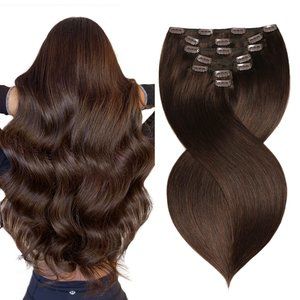 12" 100% Full Cuticle Human Hair Clip In Extensions 7pcs 100g #2 Darkest Brown